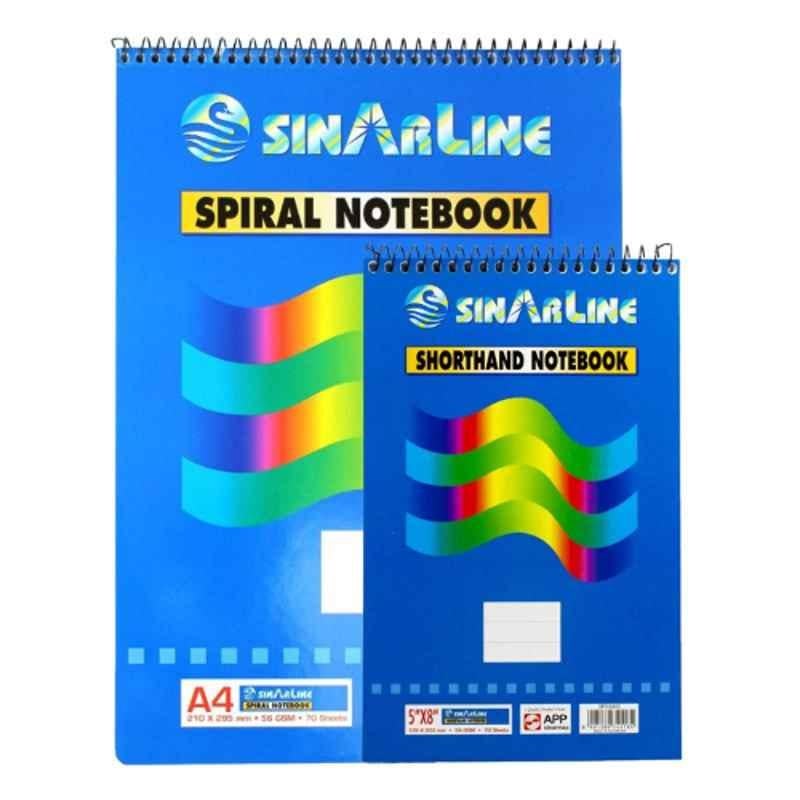 Sinarline 56 GSM Assorted Sizes Top spiral line Ruled Spiral Pad, (Pad of 70 sheet)