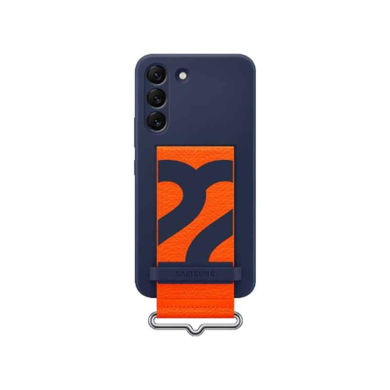 Samsung Silicone Dark Blue Case with Strap for Galaxy S22, EF-GS901