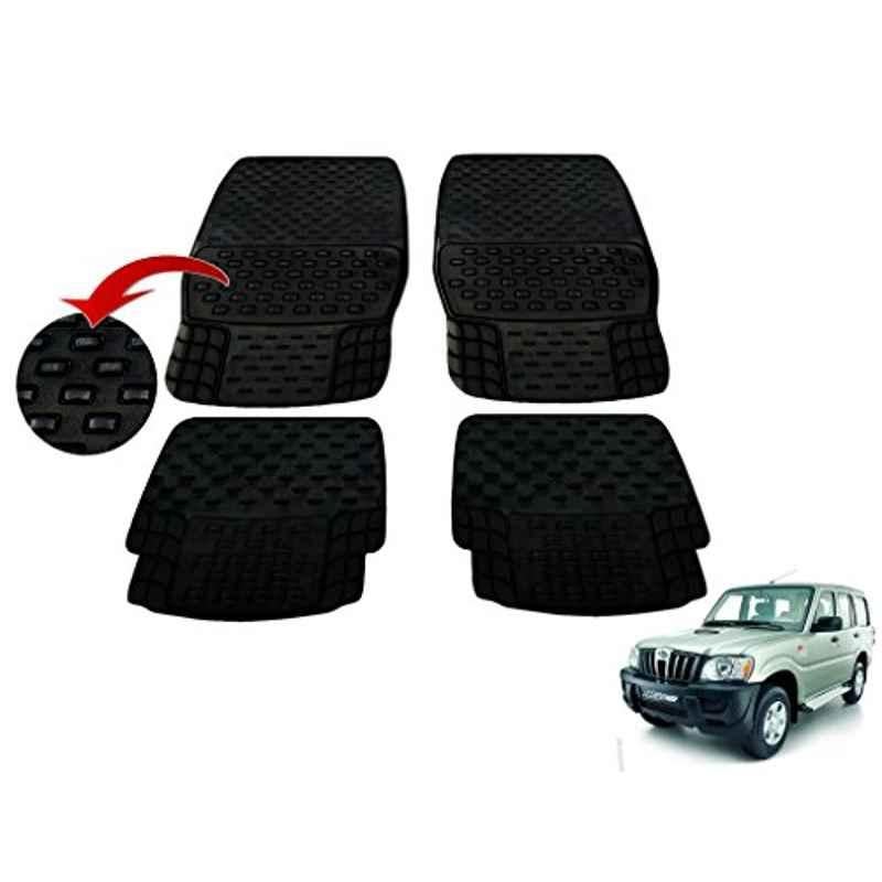 Kozdiko 4 Pcs PVC & Rubber Black Car Floor Mat Set for Mahindra All Cars