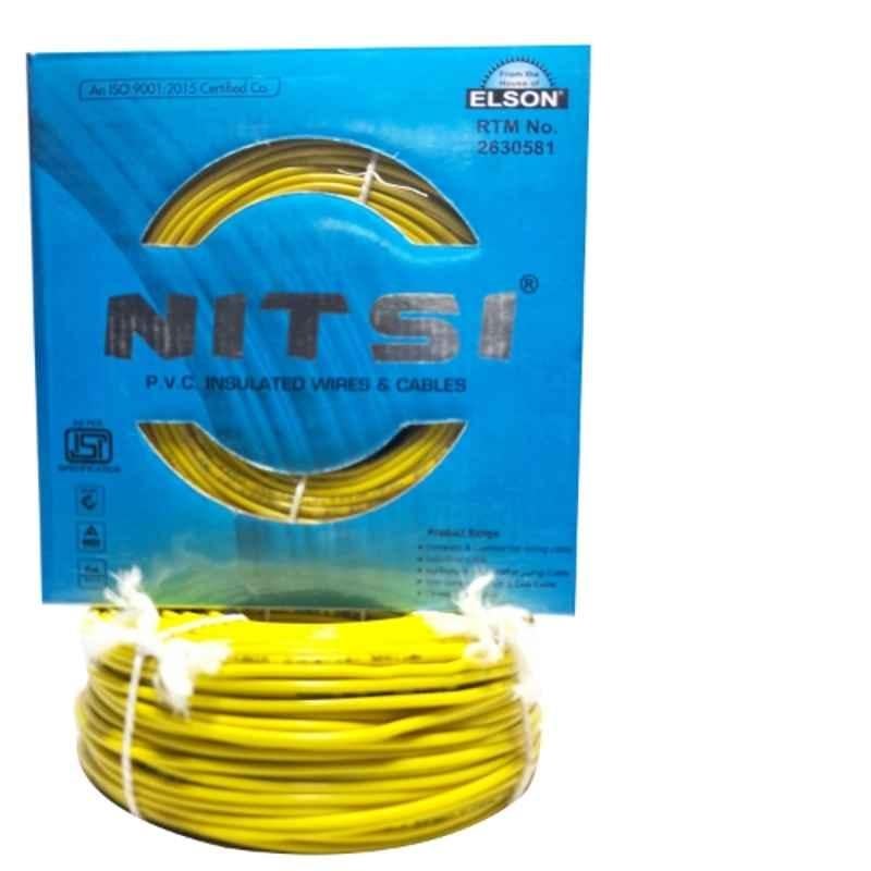 NITSI 1.5 Sqmm Single Core Yellow FR PVC Insulated CCR Copper Wire for Domestic & Industrial Purpose, Length: 91 m