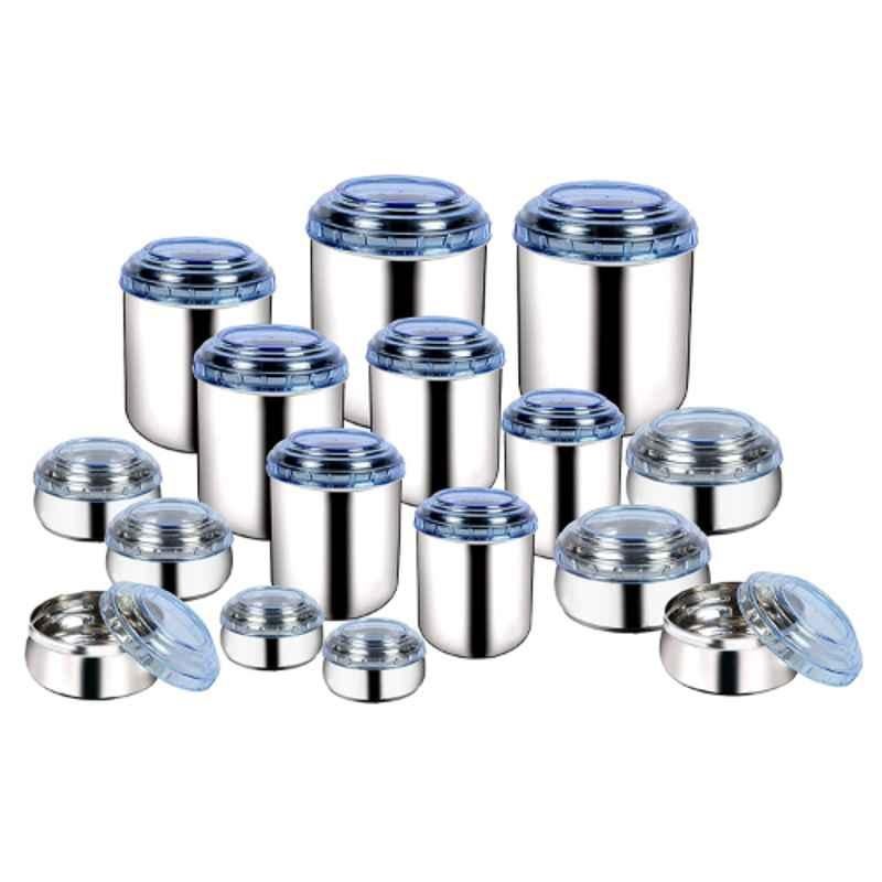Sempl 16 Pcs Stainless Steel Canister Set with Blue Unbreakable Plastic Lid