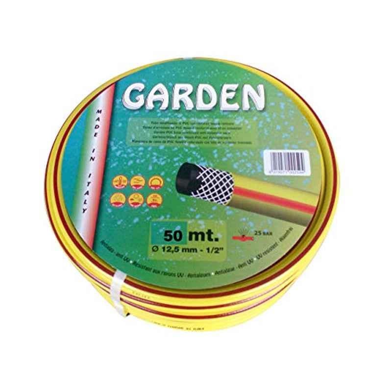Garden Italian Pvc Reinforce Flexible Hose Pipe 0.5 inch And 50 ms Length, Yellow