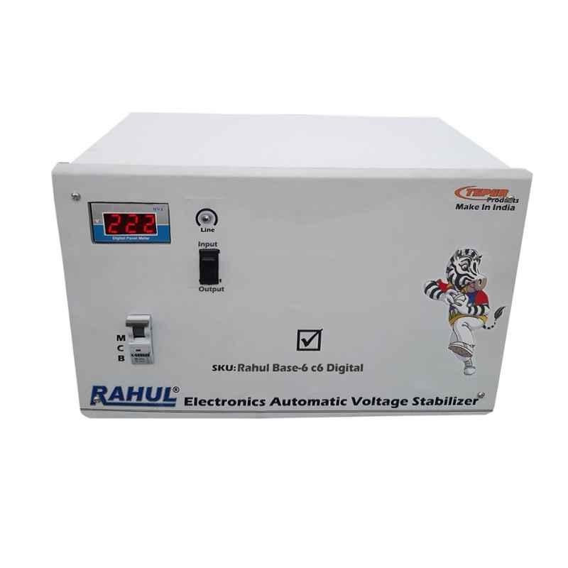 Rahul Base-6 C6 Digital 6kVA 24A 140-280V 3 Step Copper Automatic Voltage Stabilizer