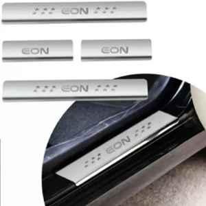 SureStrive 4 Pcs Stainless Steel Silver Footstep Sill Plate Set without LED for Hyundai Eon All Model