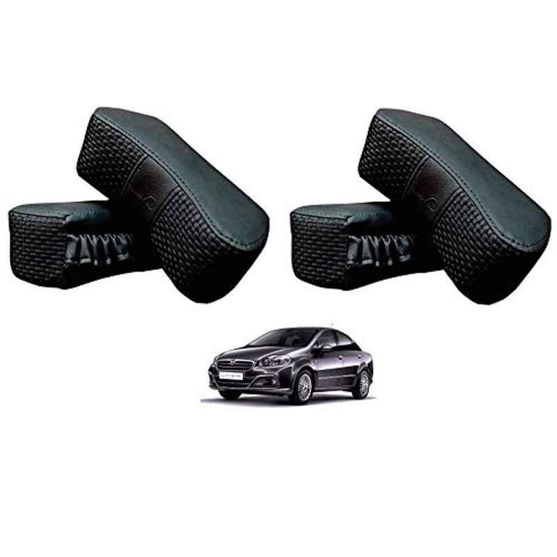 Kozdiko 4 Pcs CV Designer Black Leatherite Neck Rest Car Cushion Pillow Set for Fiat Linea