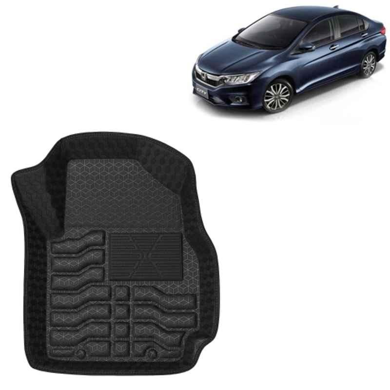 Kingsway 3 Pcs Premium 4.5D 100% Waterproof Tray Shape PVC Black Car Floor Mat Set for Honda City Automatic 2017 to 2019 All Model