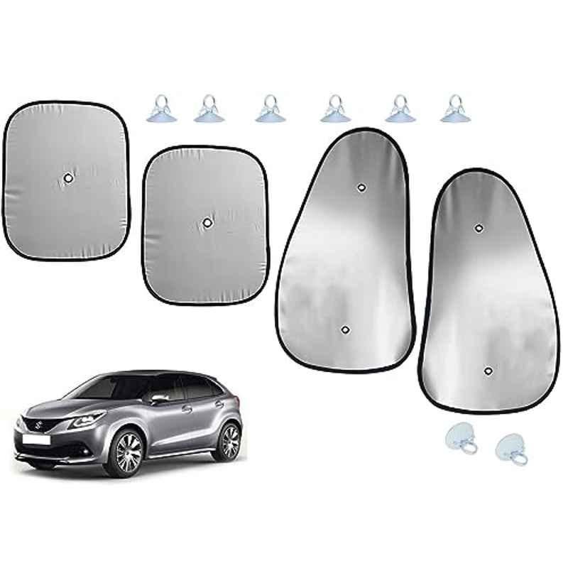 Auto Pearl 4 Pcs Polyester Black & Silver Window Side Sun Shade Set for Maruti Suzuki Baleno New 2015-2019