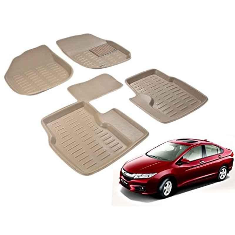 Kozdiko 5 Pcs 3D Beige Car Floor Mat Set for Honda City, koz_40349