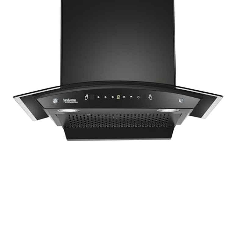 Hindware Sancia 60 60cm 1200CMH Filterless Auto-Clean Curved Glass Wall Mounted Kitchen Chimney with Motion Sensor, Touch Control & 2 Years Warranty
