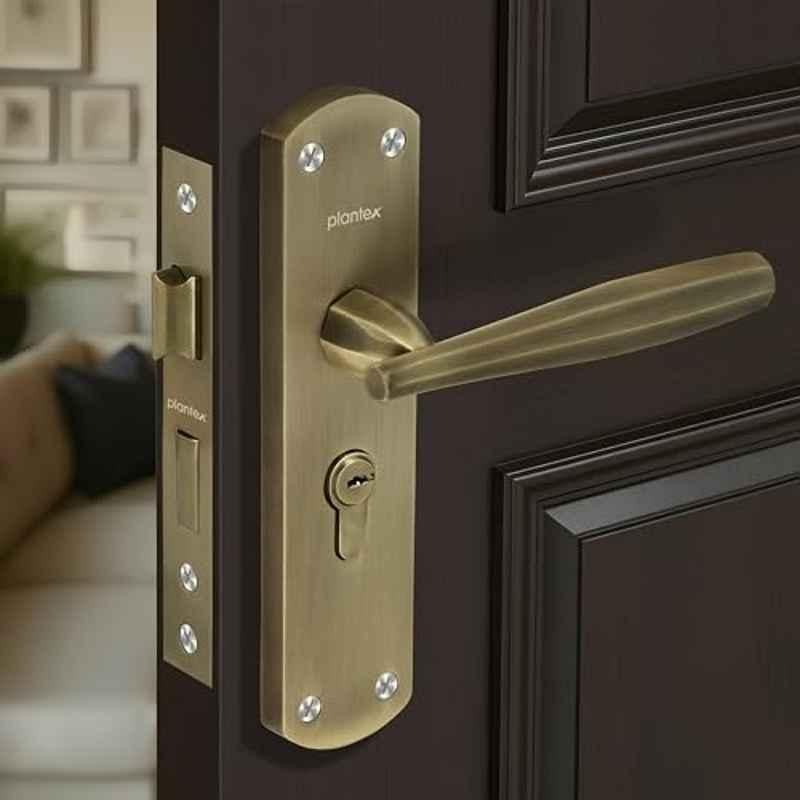 Plantex Heavy-Duty Door Lock/Door Handle Set with 3 Years of Warranty/Mortise Lock with 3 Keys, Brass Lockbody & Cylinder 8135 Antique Brass