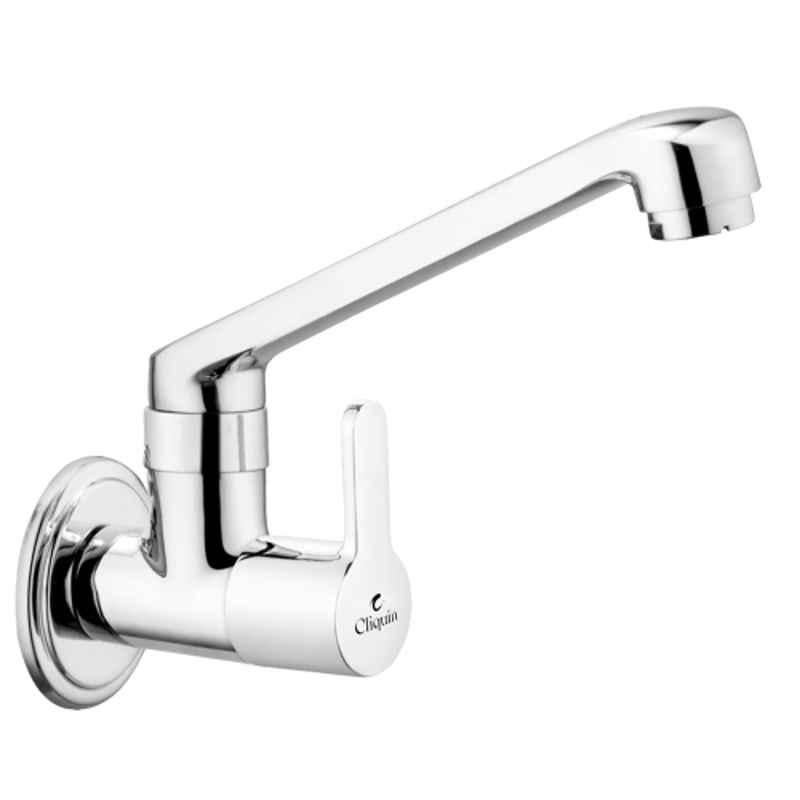 Cliquin Fusion Brass Silver Chrome Finish Sink Tap with Wall Flange