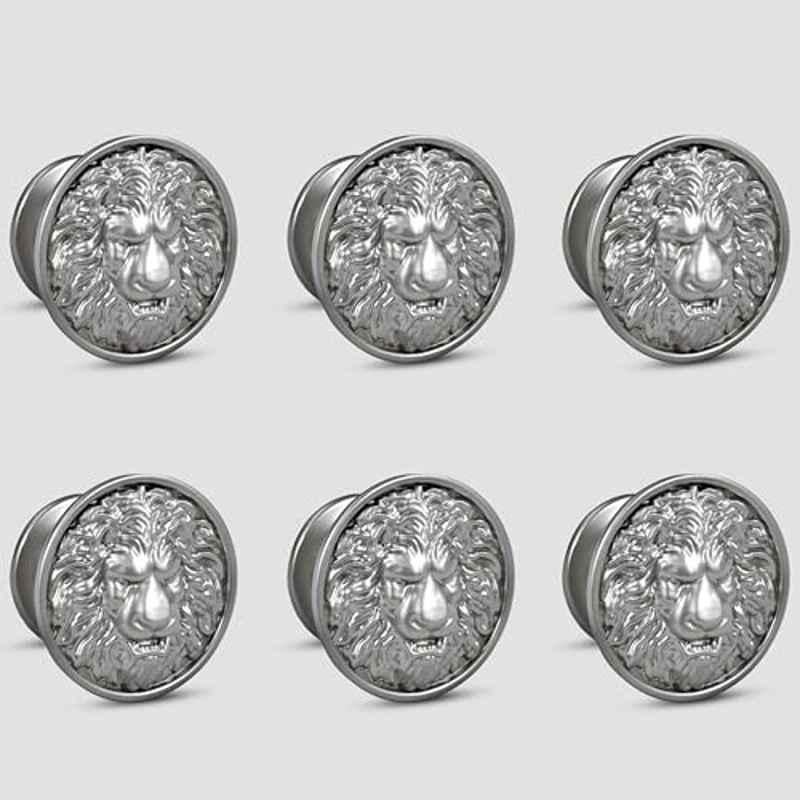 Plantex Lion Face Knobs for Drawer | Kitchen Cabinet Knobs | Pulls Handles for Wardrobe Kitchen (Pack of 6) Silver
