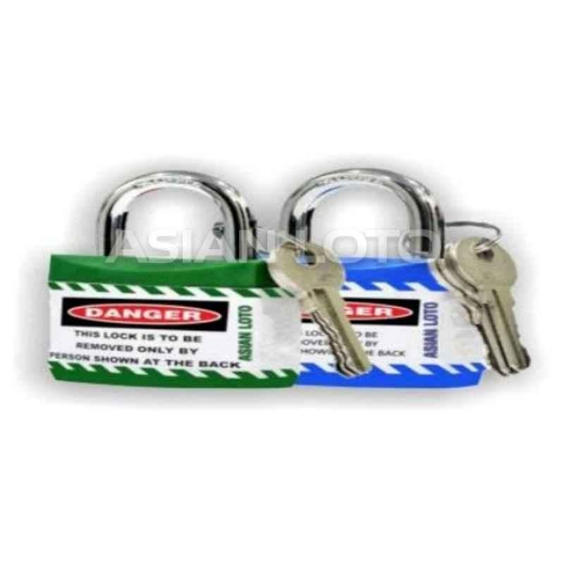 Asian Loto 2 Pcs Metal & Plastic Green & Blue Regular Shackle Jacket Padlock Set with 3 Keys, ALC-LPR