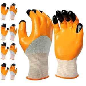 Brala Cotton Orange Nitrile Coated Cut Resistant Safety Hand Gloves, Size: Large (Pack of 24)