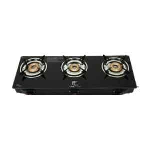 LIVFLAME 3 Burner Popular Cute Plain Toughened Glass Black Manual Gas Stove