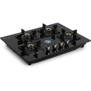 Padmini 4 Burner Stainless Steel Black Automatic Ignition Glass Top Gas Stove, Gas Hob CS-410 GL IB