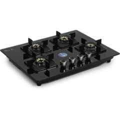 Padmini 4 Burner Stainless Steel Black Automatic Ignition Glass Top Gas Stove, Gas Hob CS-410 GL IB