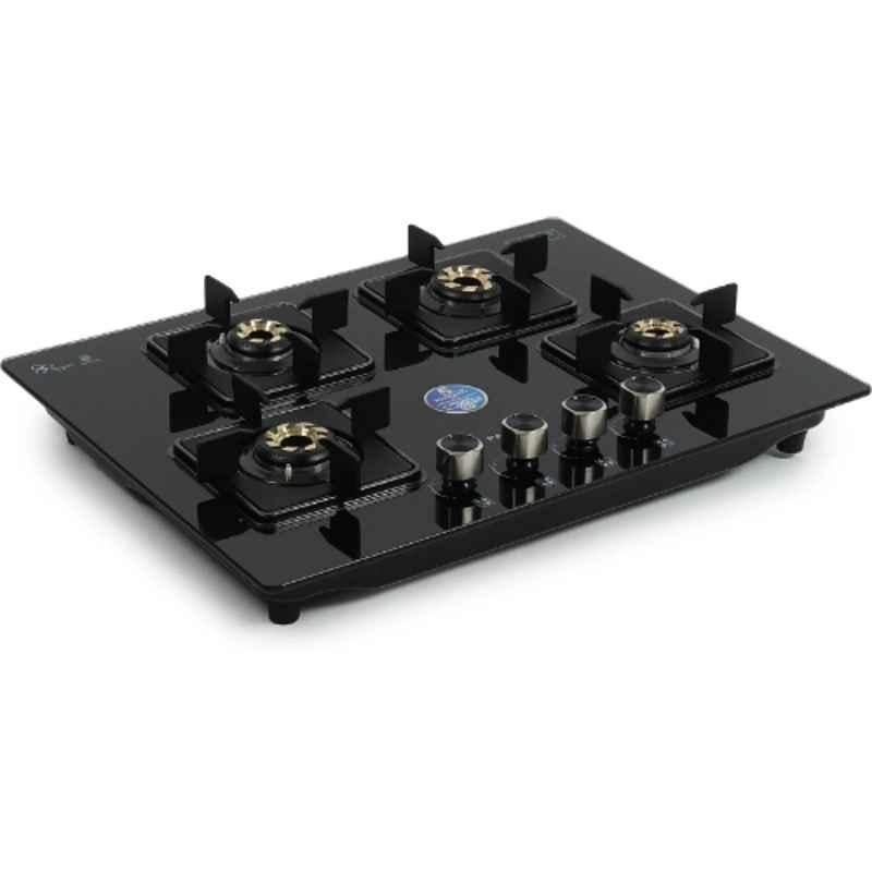 Padmini 4 Burner Stainless Steel Black Automatic Ignition Glass Top Gas Stove, Gas Hob CS-410 GL IB