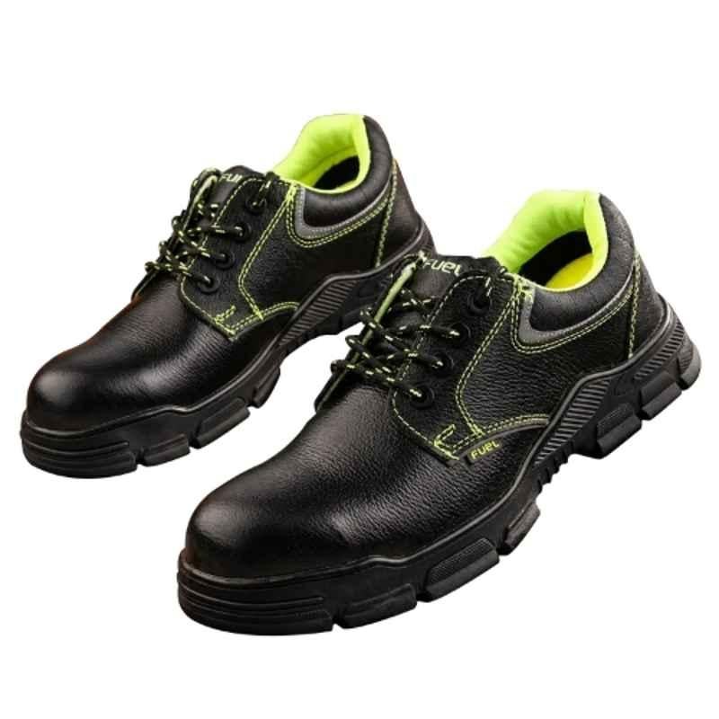Fuel Reevon-04 Premium Leather & Breathable Air Mesh Black & Green Non Metallic Toe Safety Shoes, Size: 8