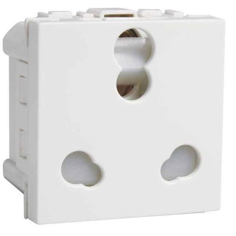Havells Coral 6-16A Polycarbonate Pure White 3 Pin Shuttered Socket, AHLKCXW163