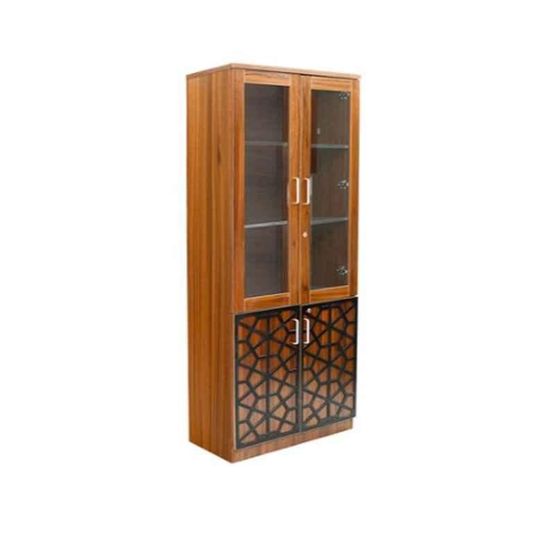 200x80x40cm Glass Door Wooden Brown & Clear File Cabinet