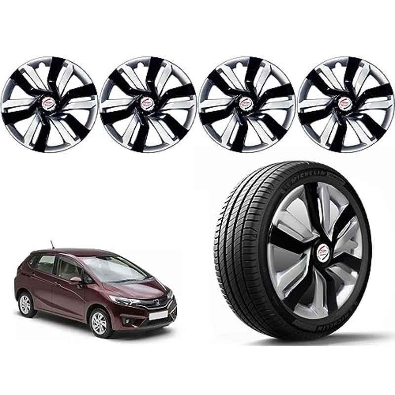 Auto Pearl 4 Pcs 14 inch Polypropylene Black & Silver Press Type Car Wheel Cover Set with Retention Ring for Honda Jazz 2015 E , 14WC_Idtec_Rev_Jazz2015_EModel