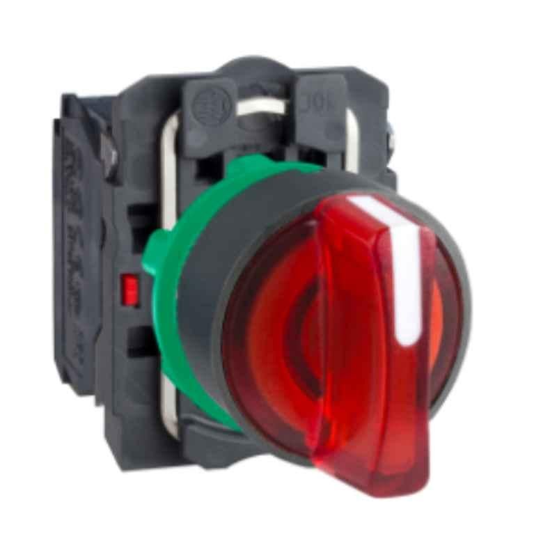 Schneider Harmony 600V 1NO+1NC Red 3-Position Complete Illuminated Selector Switch, XB5AK134B5
