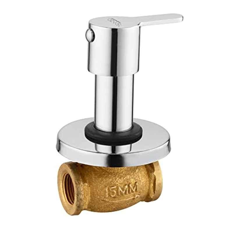 Spazio Fusion 15mm Brass Chrome Finish Concealed Stop Cock with Quarter Turn Fitting & Concealed Flange