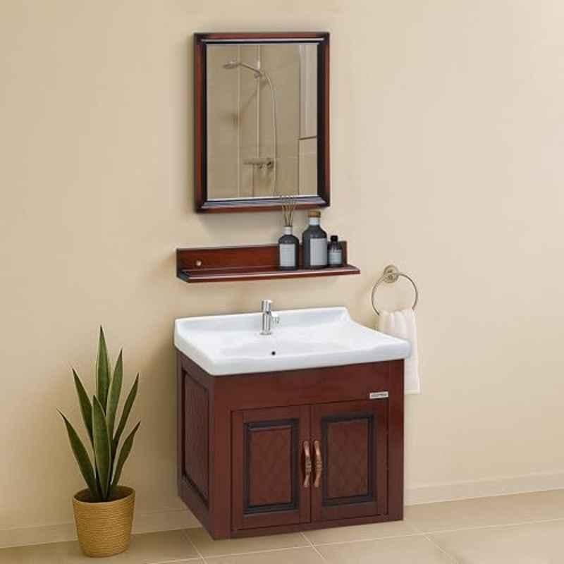 Plantex Brown Unbreakable Bathroom Vanity Cabinet & Washbasin Set/Washbasin with Cabinet/Vanity Basin for Bathroom with Mirror