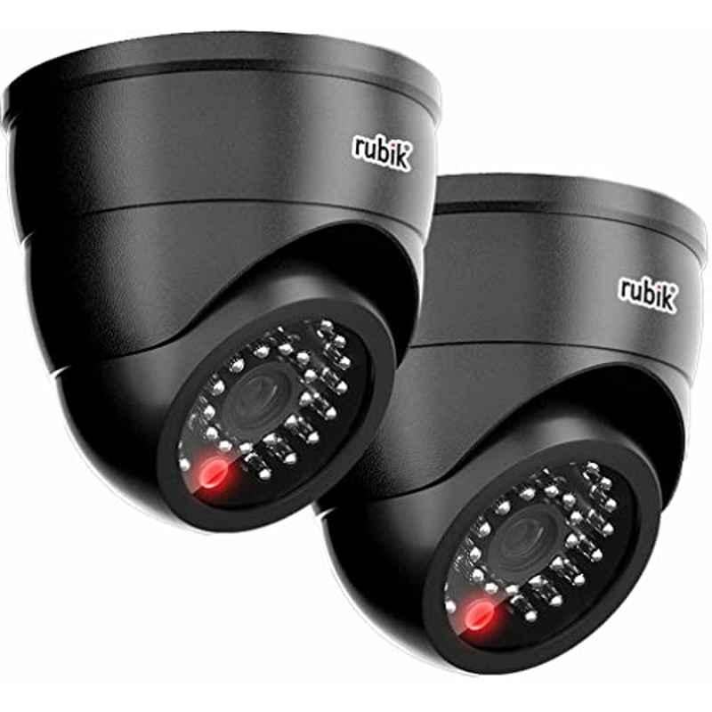 Rubik 2Pcs Black Dummy CCTV Camera with Flashing LED Light  Set