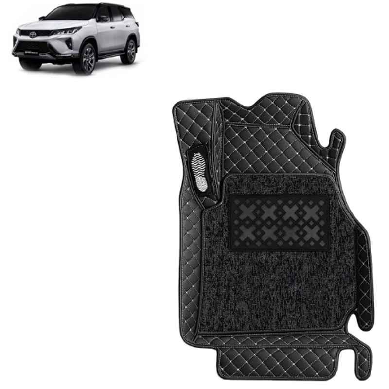 Kingsway 4 Pcs Premium 7D 100% Waterproof & Washable PU Leatherette Classic Black Car Floor Mat Set for Toyota Fortuner Manual 2021 to 2025 All Model
