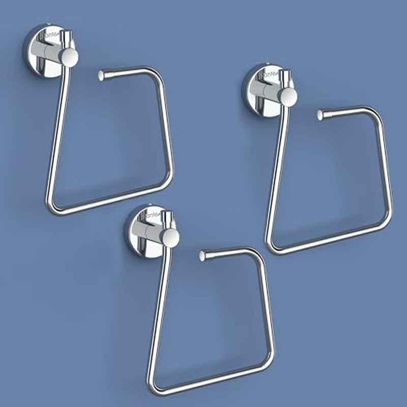Plantex Stainless Steel Towel Ring for Bathroom/Napkin-Towel Hanger/Wash Basin/Bathroom Accessories Chrome-Rectangle (Pack of 3)