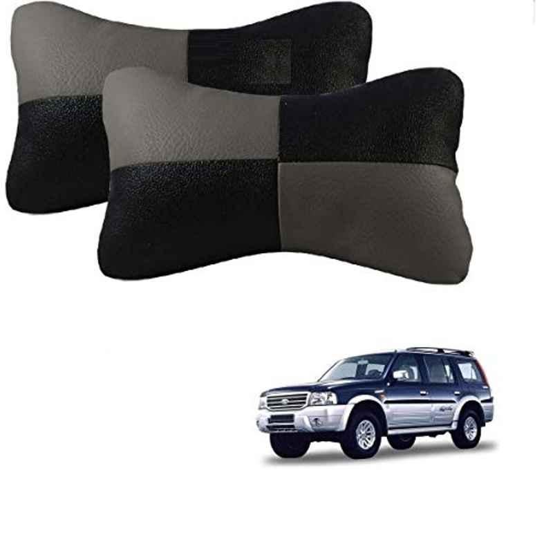 Kozdiko 2 Pcs Leather Grey & Black Neck Rest Car Cushion Pillow Set for Ford Endeavour