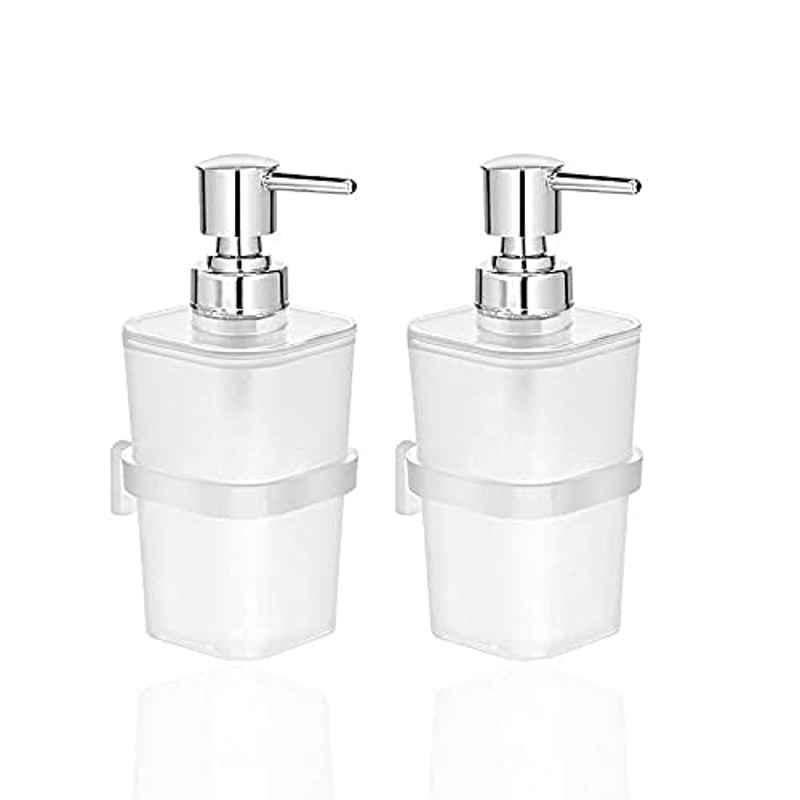 Spazio 250ml Plastic Silver Wall Mount Liquid Soap Dispenser (Pack of 2)