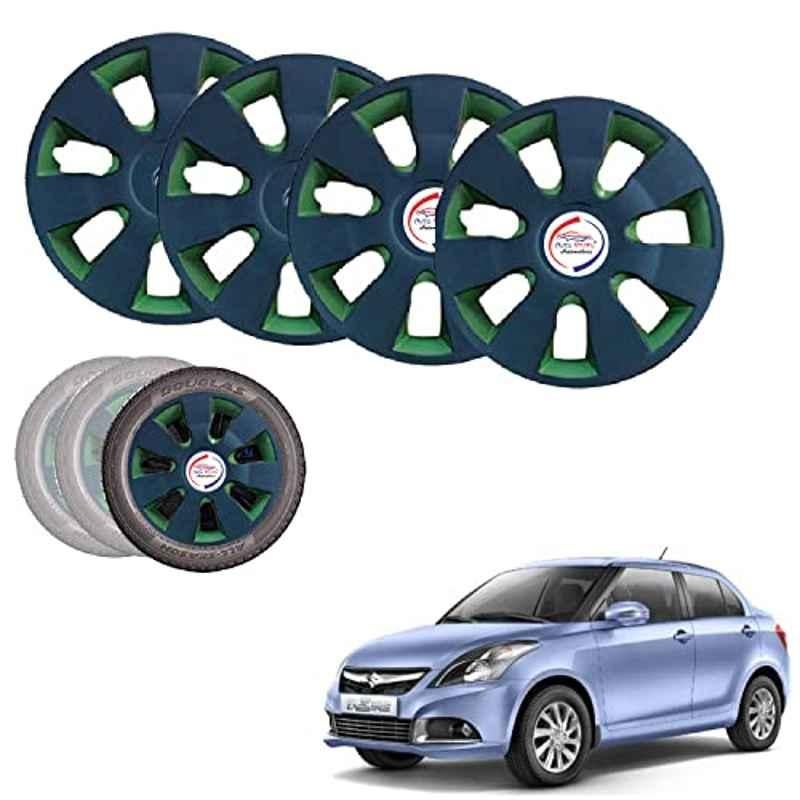 Auto Pearl 4 Pcs 14 inch ABS Black Green Hubcap Wheel Cover Set with Retention Ring for Maruti Suzuki Dzire Type 2
