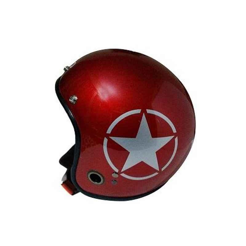 Habsolite HB-ESR Ecco Star Open Face Red Helmet With Detachable Cap & Adjustable Strap, Size: Medium