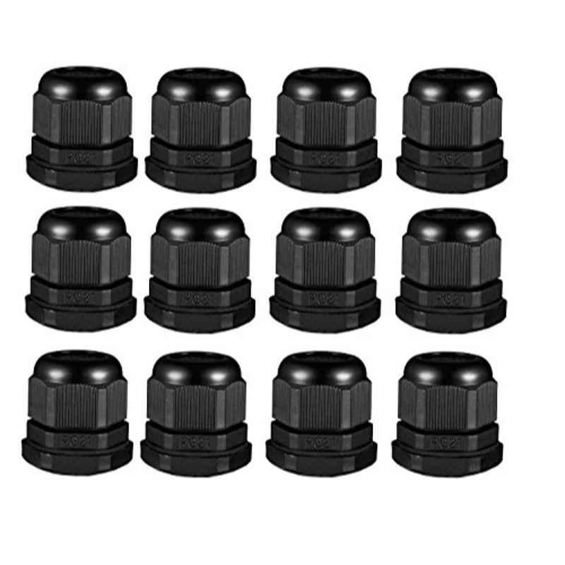 22.5x44mm Plastic Black PG21 Waterproof Cable Gland Joints Adjustable Lock Nut Connector (Pack of 12)