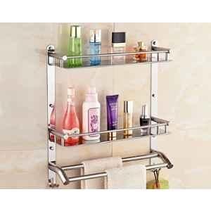 Prestige 16 inch Stainless Steel Chrome Finish 3 in 1 Multipurpose Bathroom Shelve