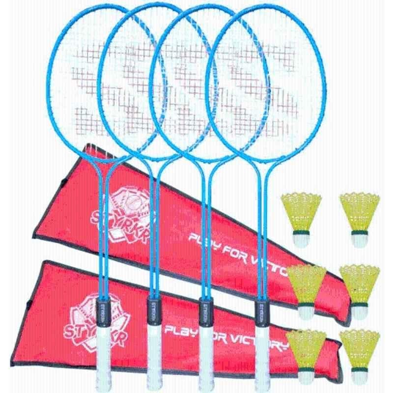 STYRKR Alloy Steel Blue Badminton Racquet Set of 4 Steel Frame with Shuttlecocks & 2 Bag Badminton Kit