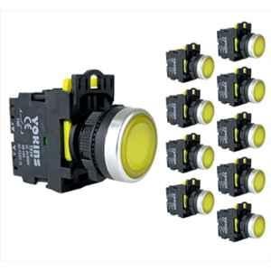Yokins 22mm 220V 1NO Yellow Illuminated Push Button with Spring Return, EB2M-A-01D-Y (Pack of 10)