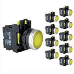 Yokins 22mm 220V 1NO Yellow Illuminated Push Button with Spring Return, EB2M-A-01D-Y (Pack of 10)