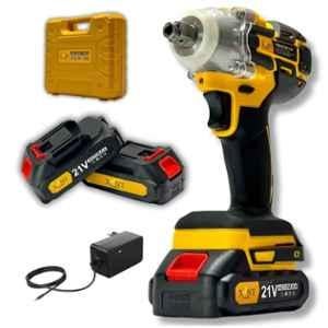XLNT 0-2300rpm 21V 450Nm Alloy Steel Yellow & Black Cordless Impact Wrench with Batteries & Charger, XTCIW-128