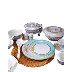 Deco Pride 33 Pcs Bone Ash Free Gold Band Dinner Set, DS-369-210G