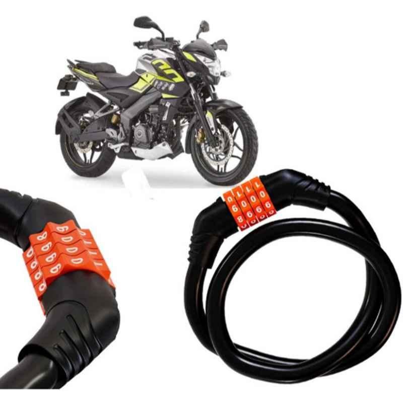 Auto Pearl Black & Orange 4 Digit Anti-Theft Combination Number Lock for Pulsar 200 NS DTS-i
