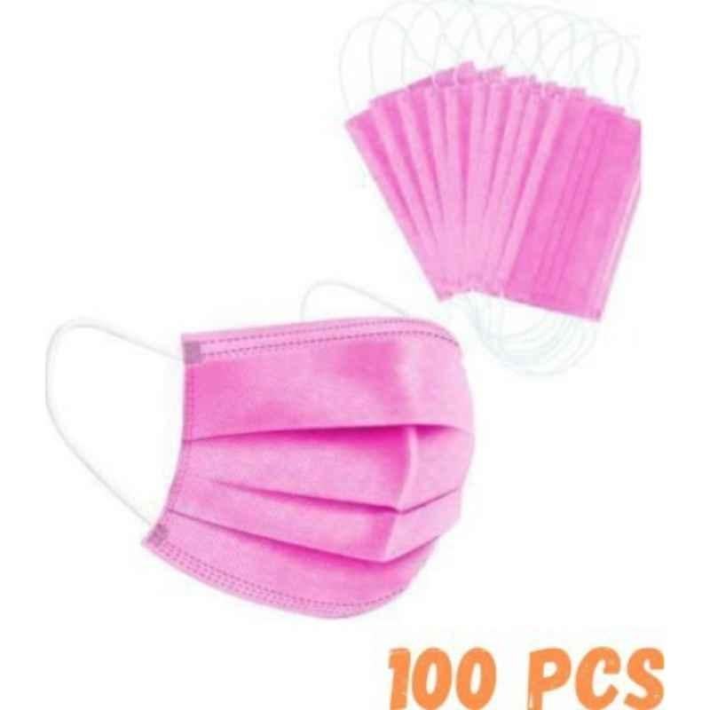 Wellstar 3 Layer Disposable Pharmaceutical Breathable Pink Surgical Face Mask with Melt Blown Fabric, COURFUL MASK-70 (Pack of 100)