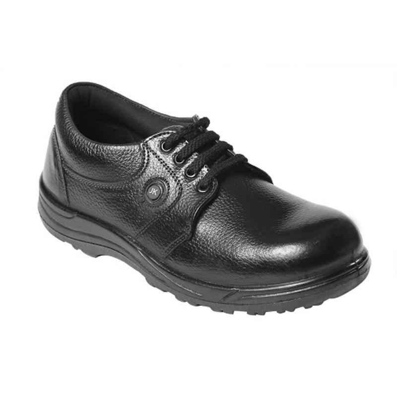 JK Steel JKPB077BLK Leather Steel Toe Black Work Safety Shoes, Size: 7
