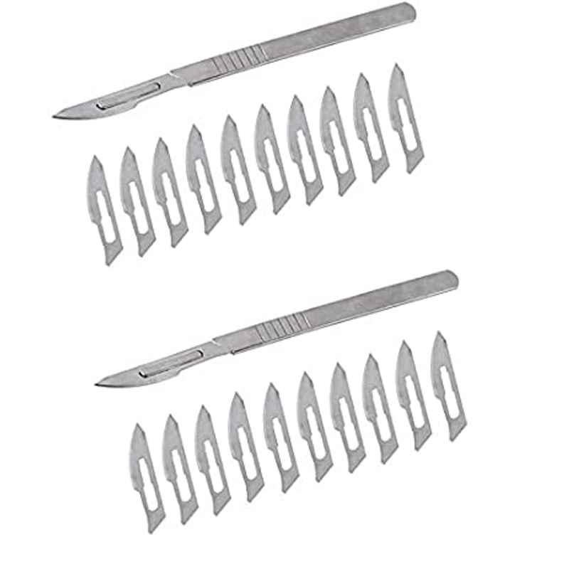Forgesy Carbon Steel Scalpel Surgical BP Handle with 10 Pcs Blades, SUNX19 (Pack of 2)