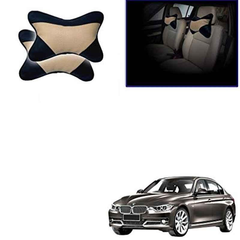 Kozdiko 2 Pcs Beige & Black Car Neck Rest Cushion Pillow Set for BMW 3 Series