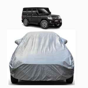 Aarex Auto Polyester Silver 100% Waterproof Car Body Cover with Mirror Pocket, Soft Cotton Triple Stitched & Custom Fit for Mahindra Bolero