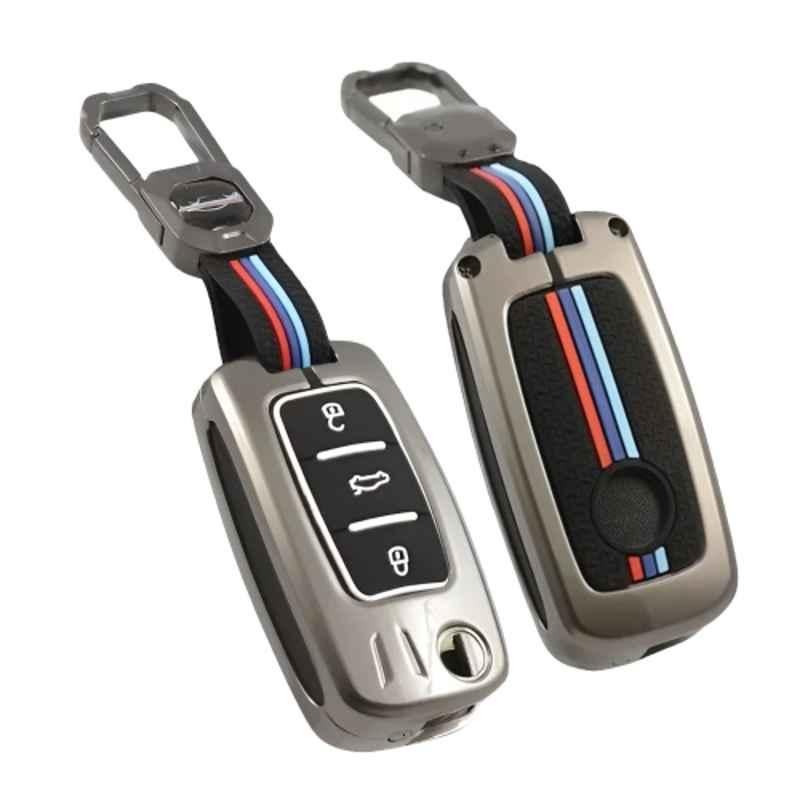 Kingsway Gunmetal Grey 3 Buttons Car Key Cover with Keychain for All Volkswagen Cars